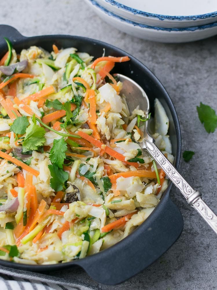 Bacalhau a bras com legumes