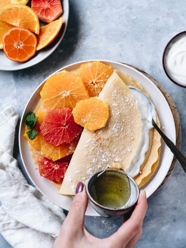 Crepes de côco e laranja
