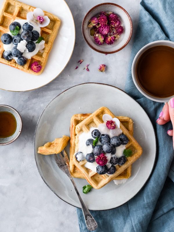 Waffles de aveia e coco