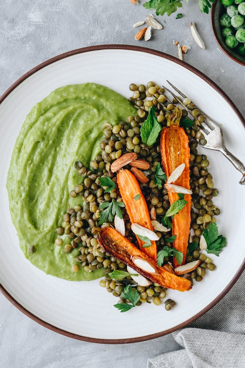 Salada de Lentilhas com Puré de Ervilhas