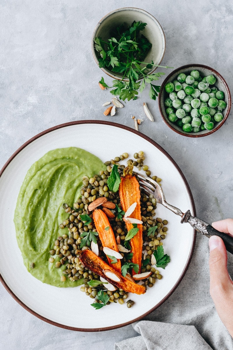 Salada de Lentilhas com Puré de Ervilhas