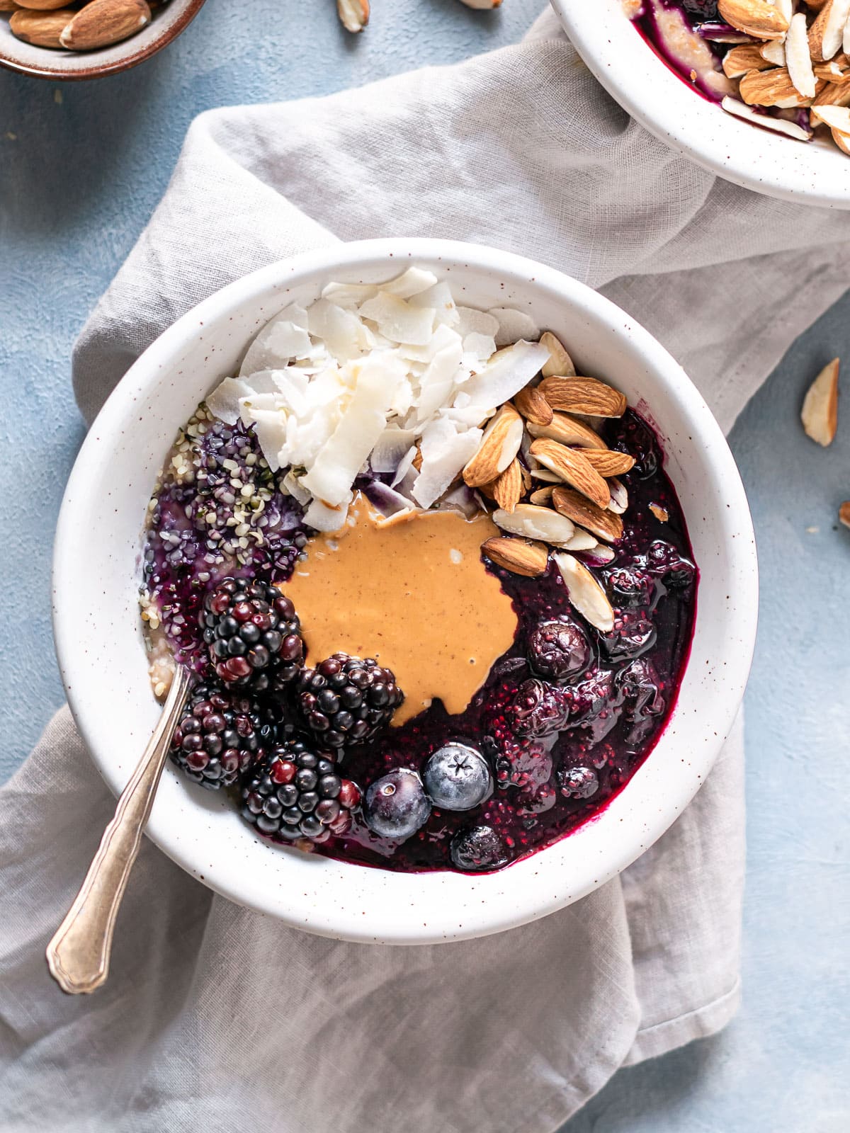 Papas de aveia com maçã e mirtilos